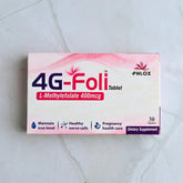 Phlox 4G-Foli L-Methylfolate 400mcg supplement box on a marble surface