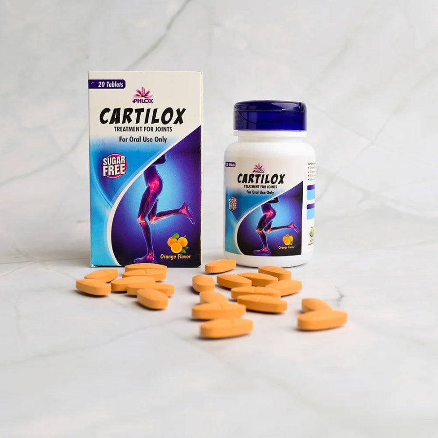 Cartilox Tablets with tablets and box on white background - Phlox